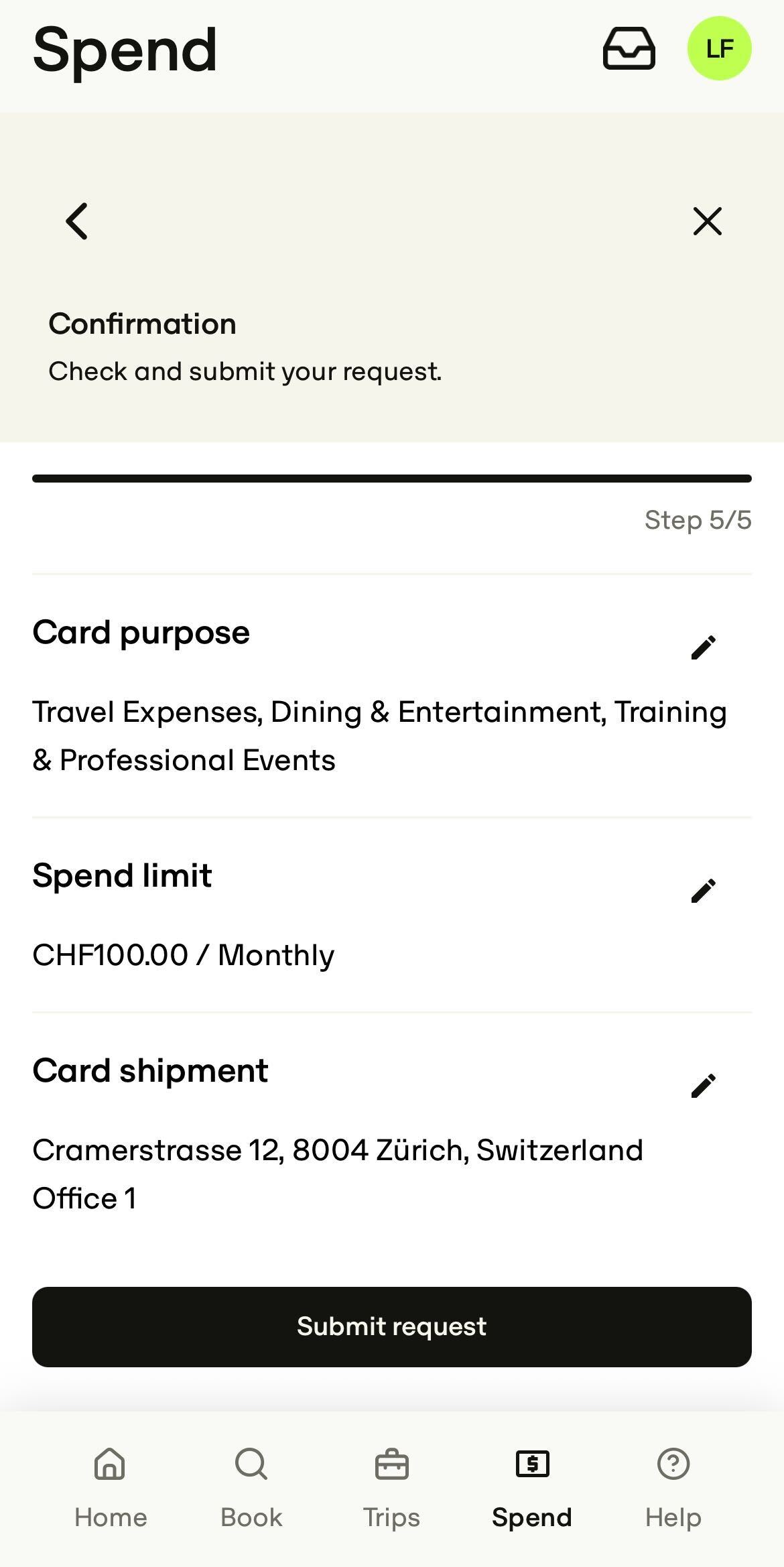 Request card in mobile