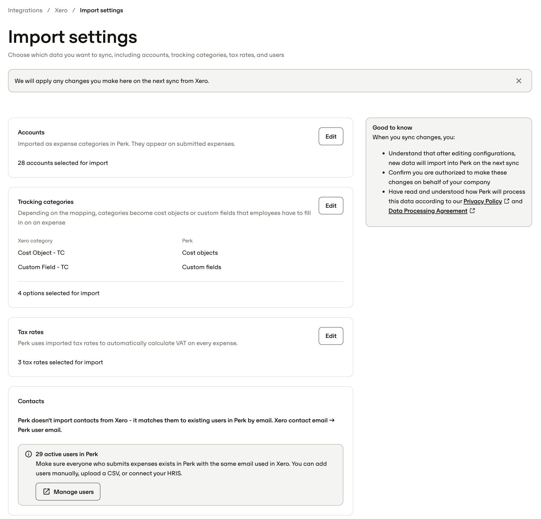 Edit import settings